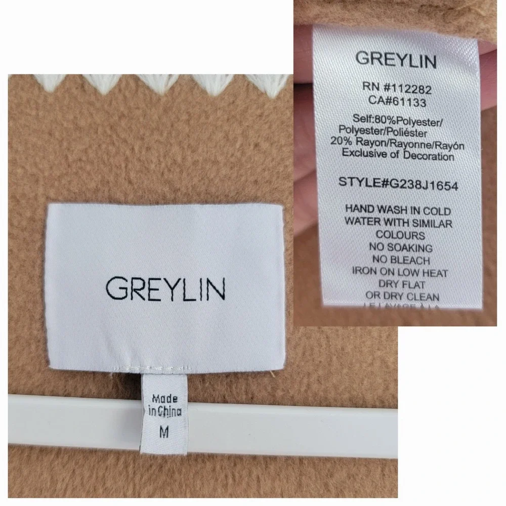Greylin Camel Brown Blanket Stitch Wrap Jacket Tie Waist Coat Medium